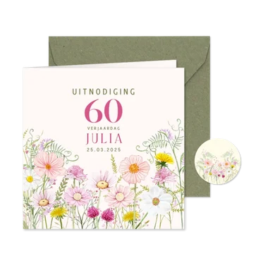 Uitnodiging verjaardagsfeest veldbloemen pastel